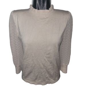 Adrianna Papell Cream Sheer Swiss Dot Sleeve Lightweight Sweater M